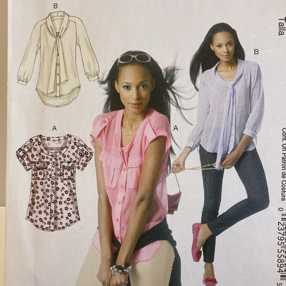 McCall’s 6512 sewing pattern blouse, no shoulder seams, bust 34”-40”